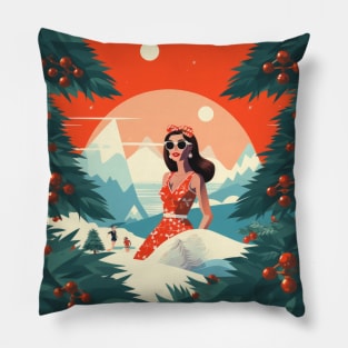 Christmas in July Lady in red at the sky resort Pillow