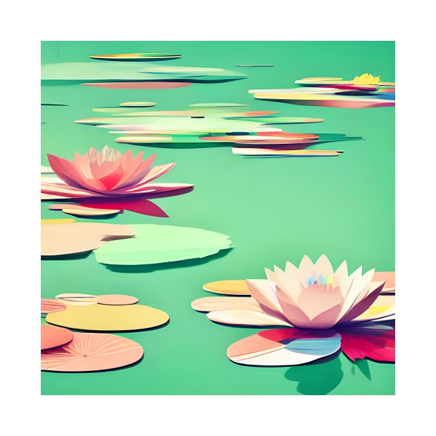 Pink Water Lilies on Green Pond by DANAROPER