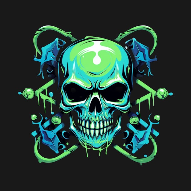 Neon skull and crossbones by Liana Campbell