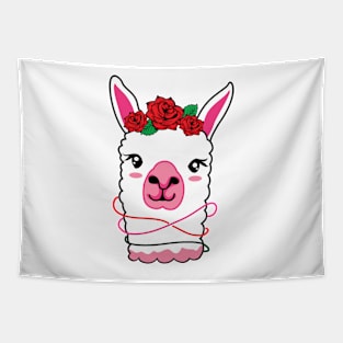 Cute Llama Head with Flower Crown Tapestry