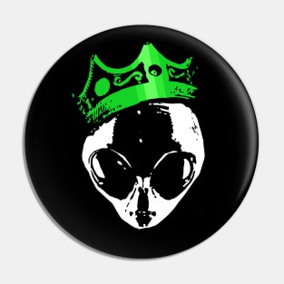 King Alien Green Crown Funny UFO Science Fiction Gift Pin