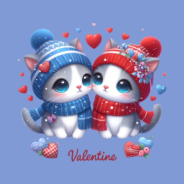 Cute Retro Valentine's Day Kittens with Hearts by HaMa-Cr0w