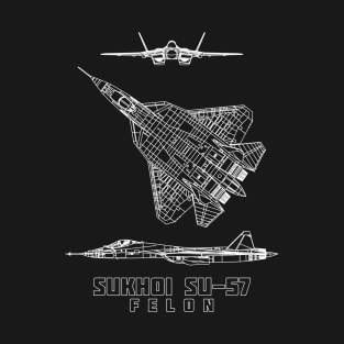 Sukhoi Su-57 Russian Stealth Fighter Plane Blueprint Diagram Gift T-Shirt