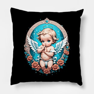 Praying Baby Boy Angel Cherub comic retro vintage Pillow