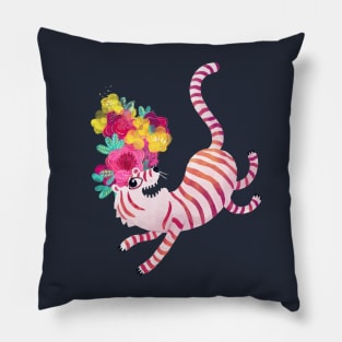 White Tiger with flowers Pillow