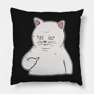 Grumpy white Cat Holding Middle Finger Pillow