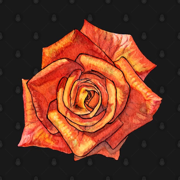 Orange Watercolor Rose by AquarellChill