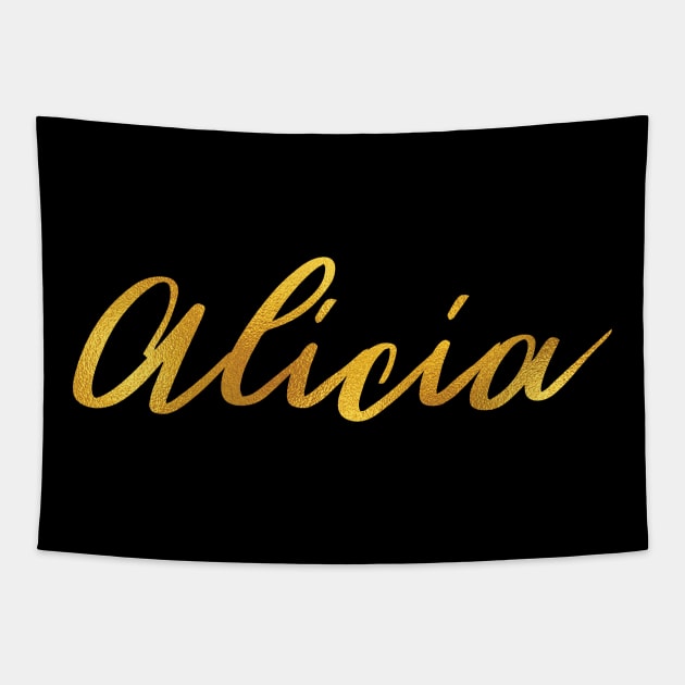 Alicia Name Hand Lettering in Faux Gold Letters Tapestry by Pixel On Fire