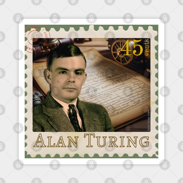 Vintage Alan Turing Postage Stamp Magnet by TuncGK