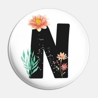 Letter N - Botanical English Alphabet, Name Initial Pin