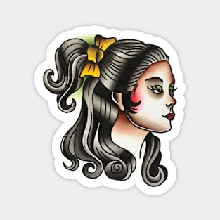 Pony Tail Lady Face Tattoo Design Magnet