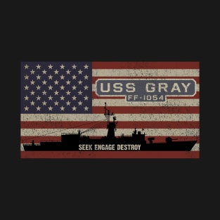 Gray FF-1054 Frigate Ship USA American Flag Gift T-Shirt