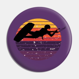 Kiter Silhouette In Black Kitesurfer Action Retro Sunrise Pin