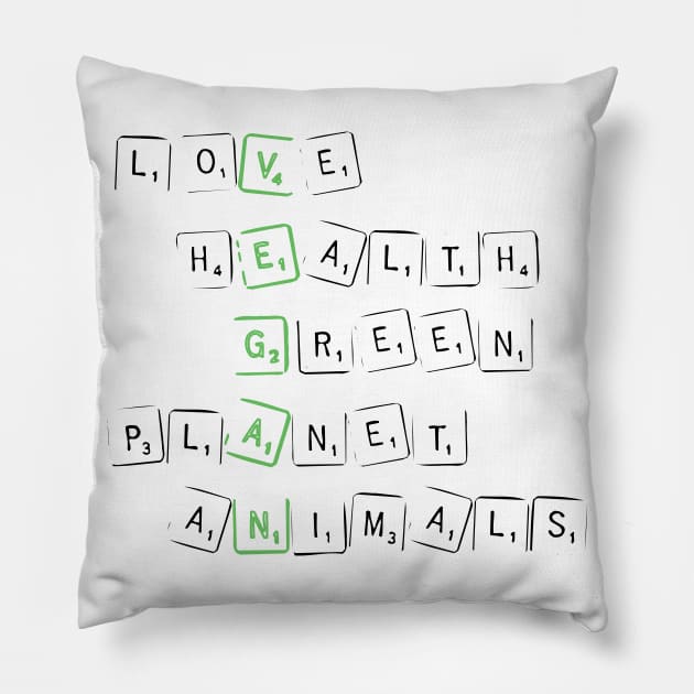 Vegan Message - Love, Health, Green Planet, Animals Pillow by SeaAndLight