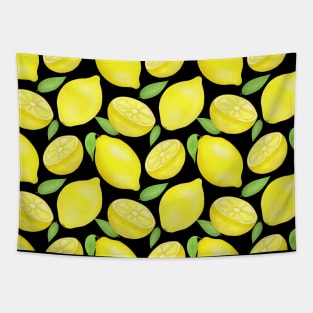 Sicilian Lemons pattern on black Tapestry