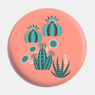 DESERT GARDEN CACTUS SUCCULENTS Retro Mid-Century Graphic Turquoise Black White - UnBlink Studio by Jackie Tahara Pin