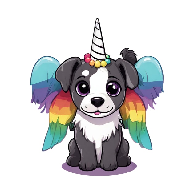 Cute Magical Kawaii Unicorn Puppy Dog With Rainbow Wings by Little Duck Designs