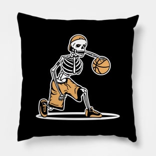 Cool skeleton basketball player dribbling Pillow