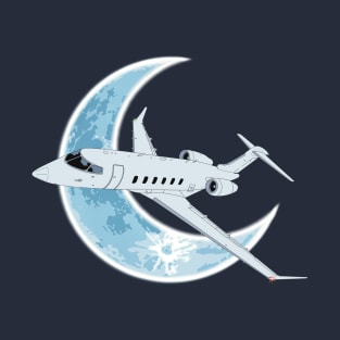 Bombardier Challenger 350 Jet Crescent Moon Night Flight T-Shirt