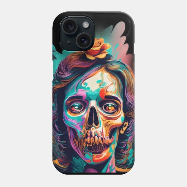 The face with a skull has strong, expressive colors Phone Case by ArtFeverShop