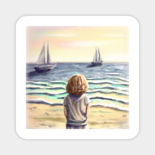 Little girl by the sea Magnet