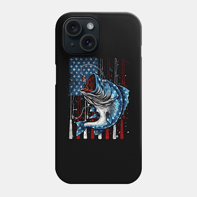 Cool Fishing American Flag Fishing Rod Fishing Lover Phone Case by Gendon Design