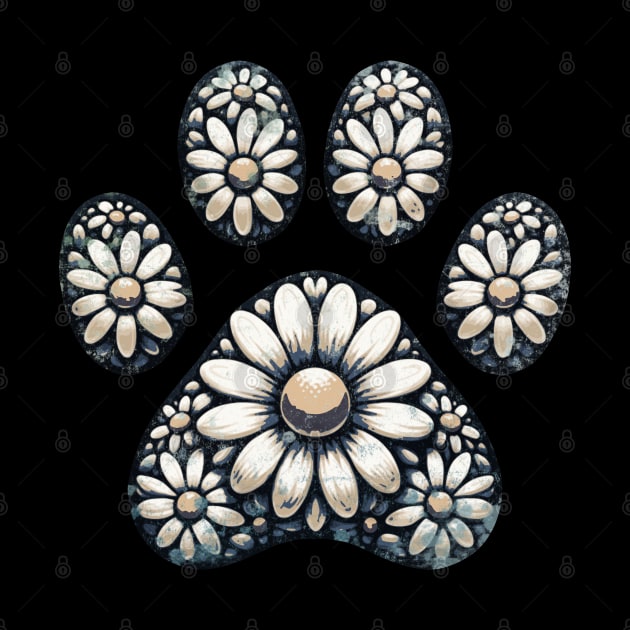 Paw print, daisies, floral, flowers, minimal style, pet lovers, animal lovers by Collagedream