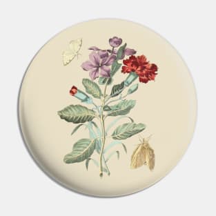 Flowers and Moths Vintage Botanical Illustration Pin