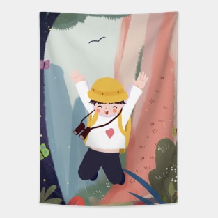 Adventure Boy In Mountains Tapestry