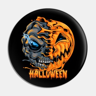half pumpkin skull scary halloween art Pin