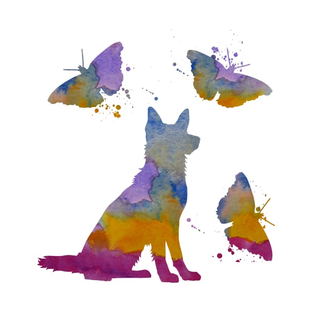 German Shepherd Art, Colorful Dog And Butterflies by BittenByErmines