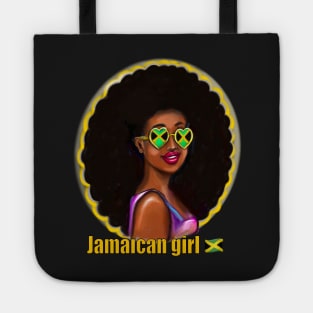 Jamaican girl I with Jamaica flag  colors colours shades big natural afro hair. The best Gifts for black women 2022 Jamaica Tote