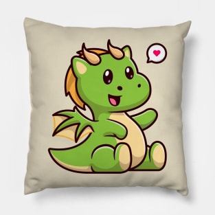 Cute Baby Green Dragon Sitting Cartoon Pillow