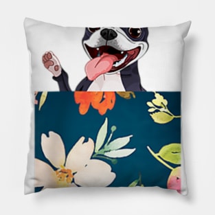 Boston Terrier In Floral Pocket Pillow