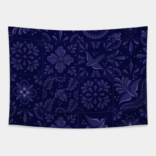 Mexican Blue Talavera Tile Pattern by Akbaly Tapestry by Akbaly