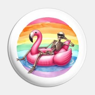 Funny Skeleton on Flamingo Floatie Pin