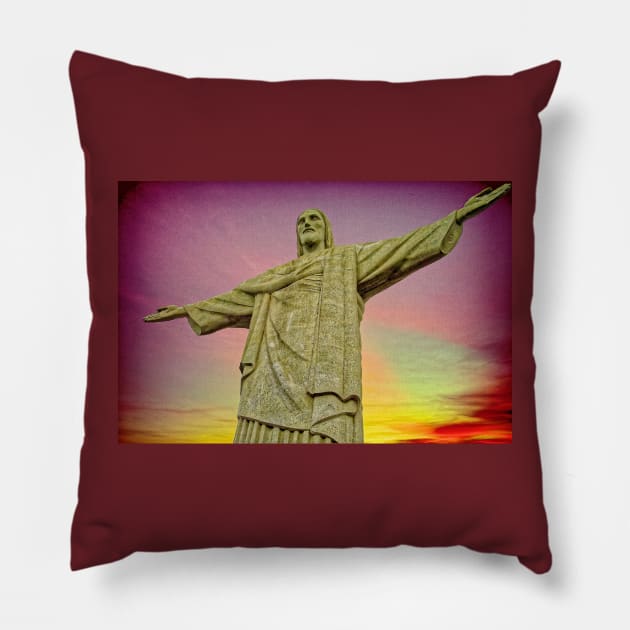 Cristo Redentor at sunset Rio de Janeiro Pillow by stevepaint