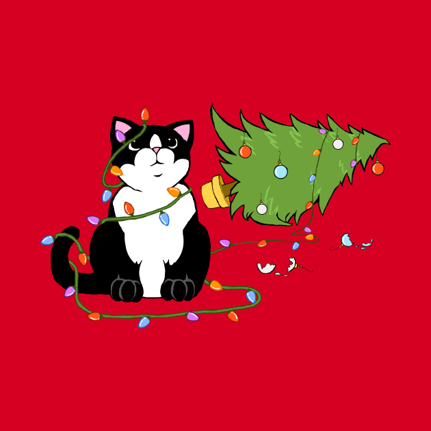 Christmas Tree Knocked Over By Tuxedo Cat Meowy Christmas by xenotransplant