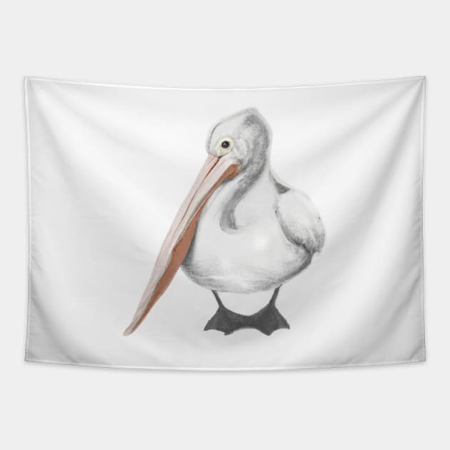 Cute Pelican Drawing Tapestry by Play Zoo