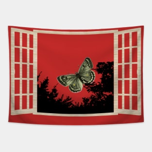 Butterfly Window Frame, Art Image Butterfly Tapestry