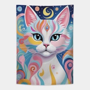 Whimsical Whiskers: Colorful Abstract Cat Tapestry