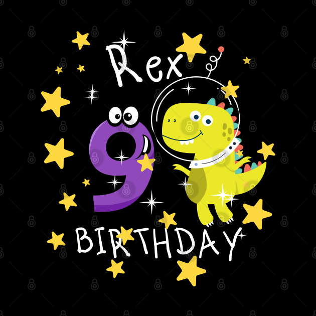 Kids 9 Year Old Shirt 9th Birthday Boy T Rex Dinosaur Space by Johner_Clerk_Design