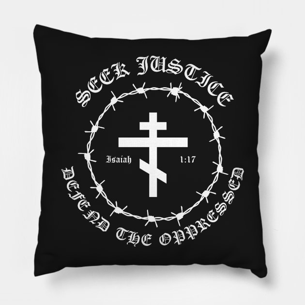 Isaiah 1:17 Seek Justice Defend The Oppressed Metal Hardcore Punk Pocket Pillow by thecamphillips