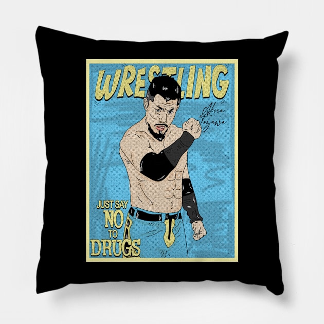 Artwork Akira Togawa Wrestling // Just Say No To Drugs Pillow by Pinjem Seratus