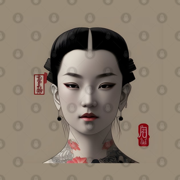 Beaux Animes Art, Ukiyo-e Irezumi Japanese Anime Girl Illustration Design by Beauxanimes