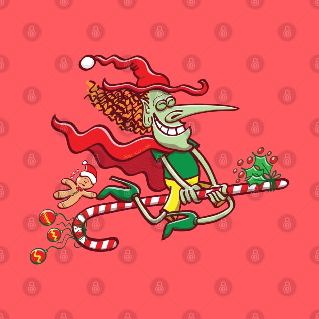 Halloween witch riding a Christmas candy cane by zooco