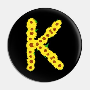 Sunflowers Initial Letter K (Black Background) Pin