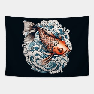 Ocean Waves Vintage Japanese Tattoo Art Koi Fish Tapestry