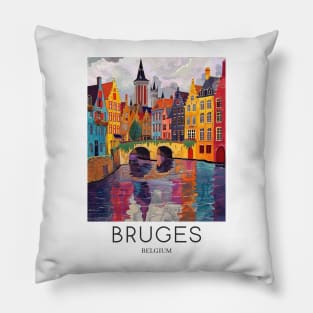 A Pop Art Travel Print of Bruges - Belgium Pillow