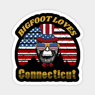 Bigfoot loves America and Connecticut Magnet